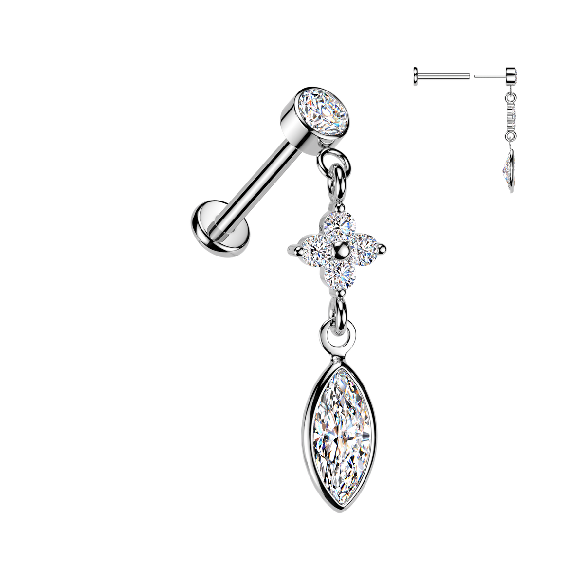 Labrets - Threadless With Cruciform and Marquise Dangle