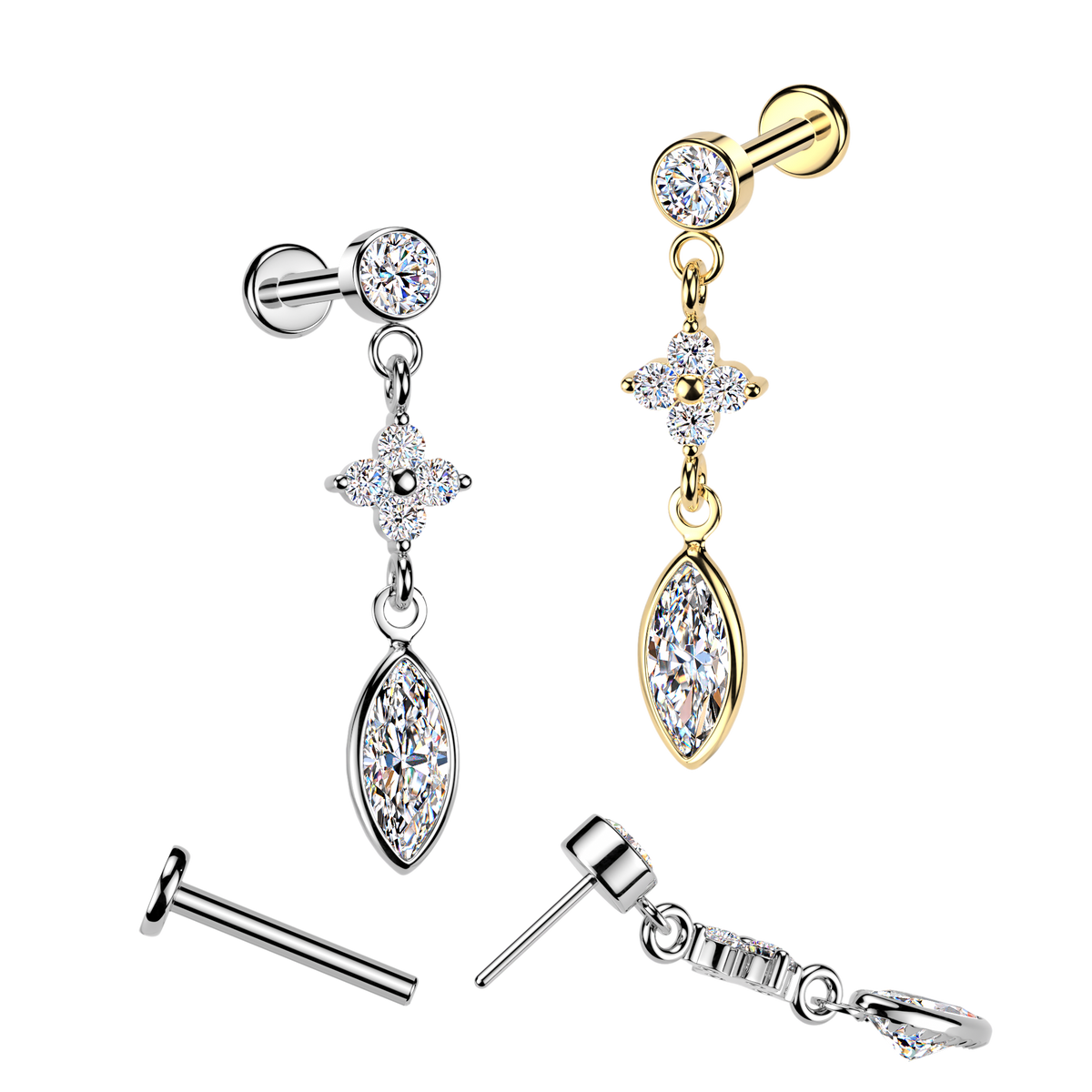 Labrets - Threadless With Cruciform and Marquise Dangle