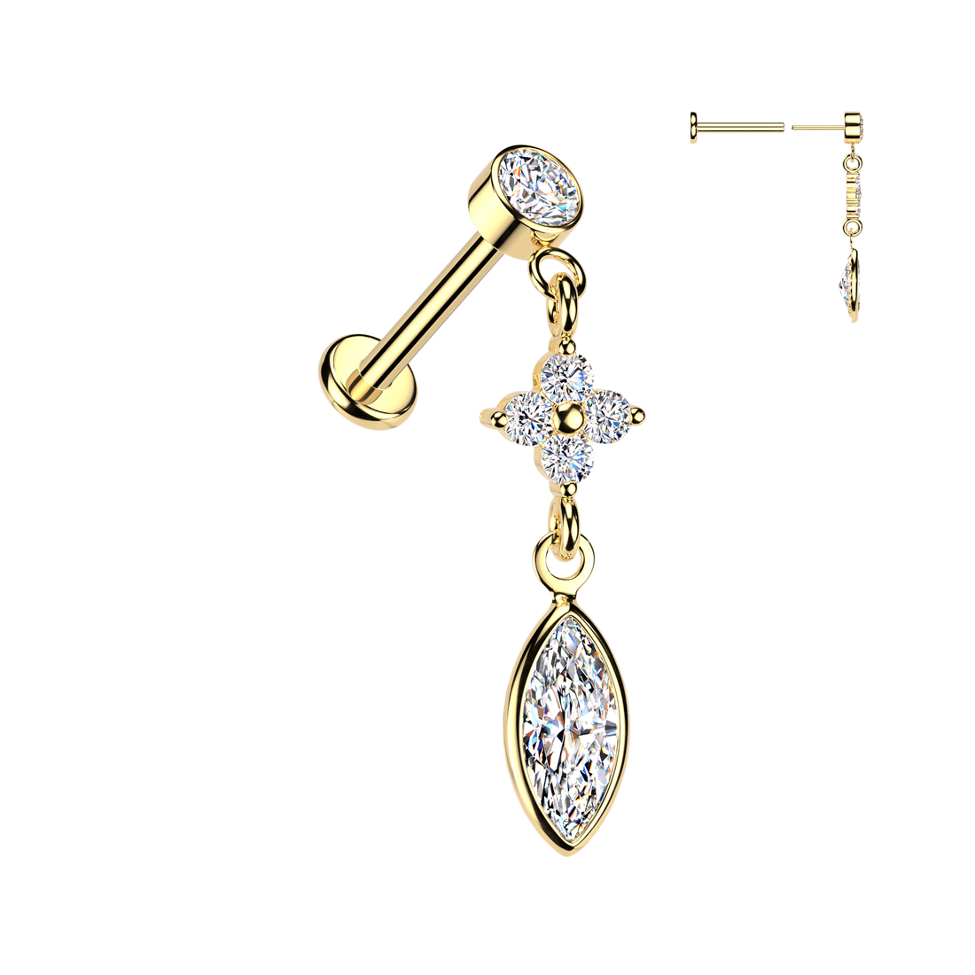 Labrets - Threadless With Cruciform and Marquise Dangle