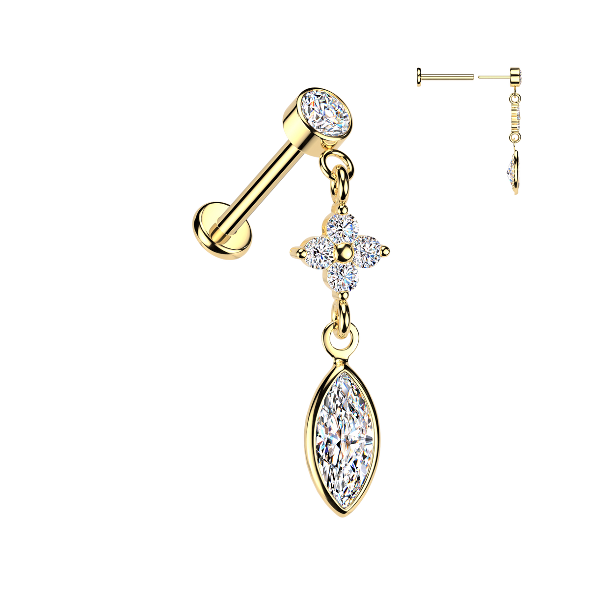 Labrets - Threadless With Cruciform and Marquise Dangle