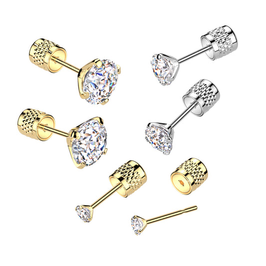 Earrings - Prong-Set CZ With Cylinder Clip Back