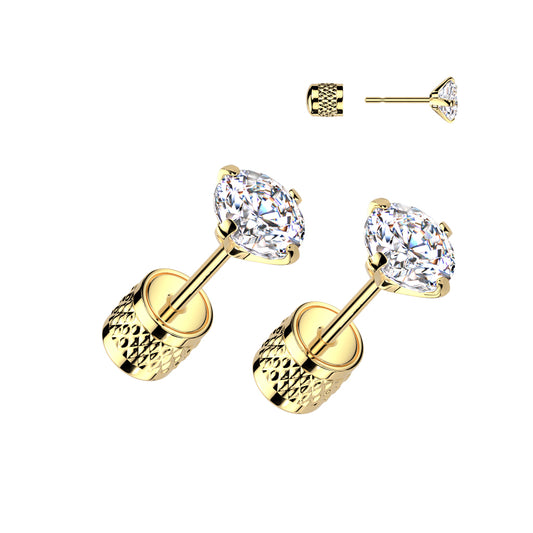 Earrings - Prong-Set CZ With Cylinder Clip Back