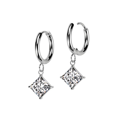 Earrings - Hoop With Diamond Dangle