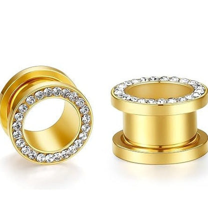 Tunnels / Plugs Pairs - Gold Plated Jewelled Tunnels