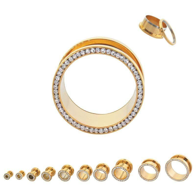 Tunnels / Plugs Pairs - Gold Plated Jewelled Tunnels