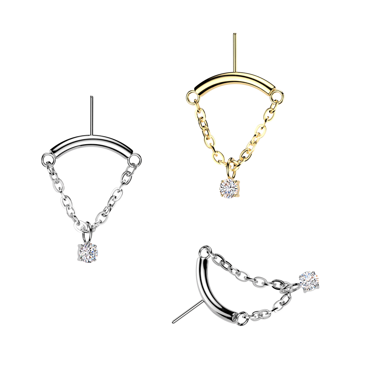 PARTS - TITANIUM - Threadless Hidden Helix Chain With Gem VERTICAL