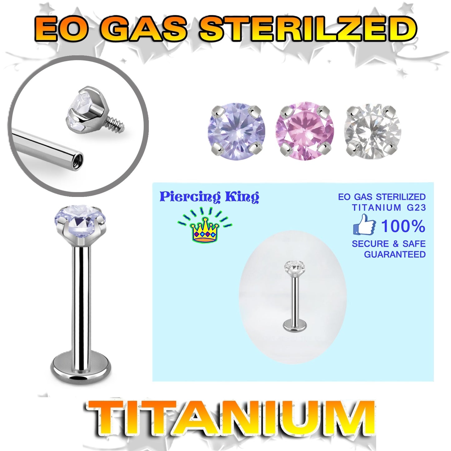 Pre-Sterilized - TITANIUM - IT Labret Prong-Set Gem
