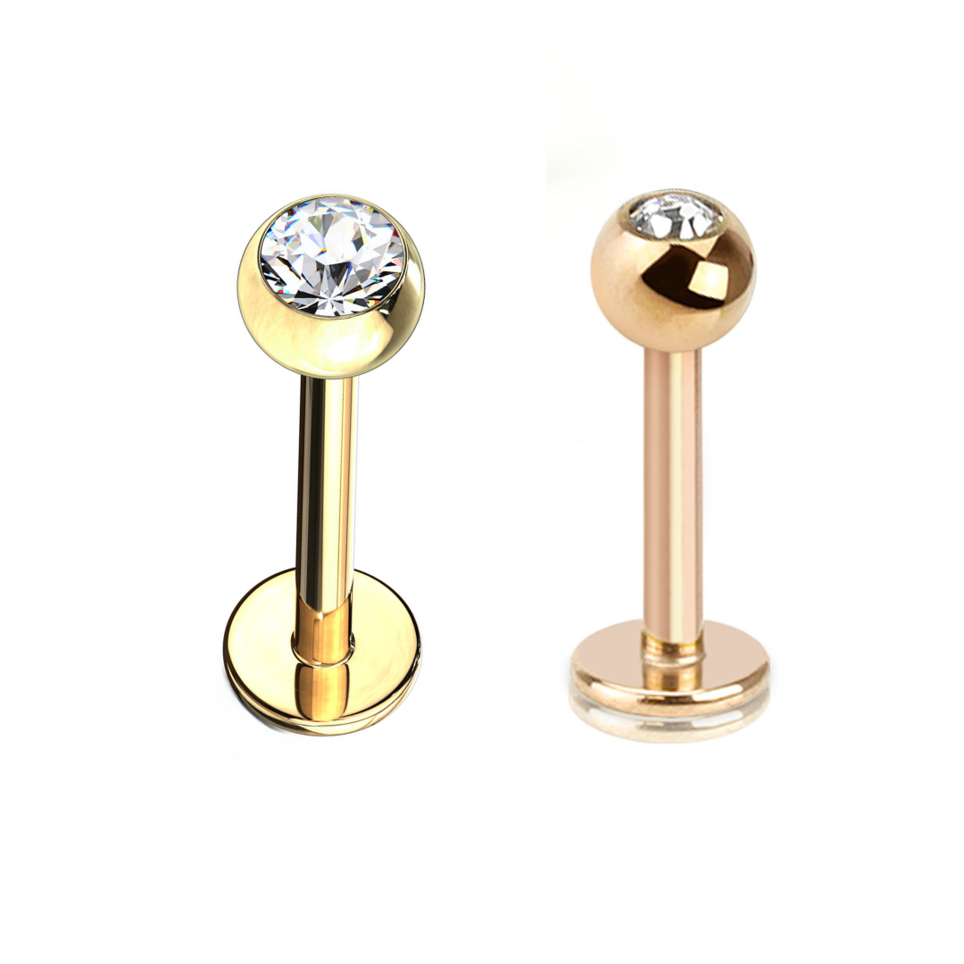 Labrets - Gold Plated or Rose Gold Plated With Jewelled Ball