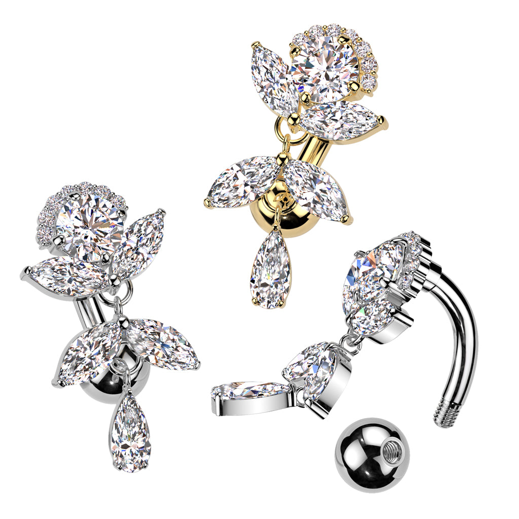 Belly Ring - TITANIUM Reverse Marquise Vine