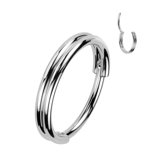 A 316L Surgical steel double nose hoop in an easy to use segment ring, shown in steel.  