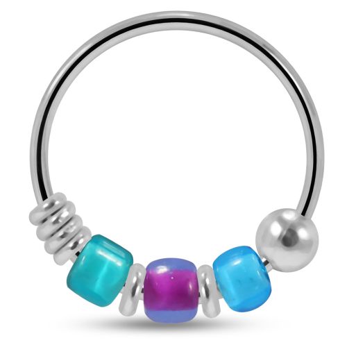 Nose Hoops - Silver With Triple Bead