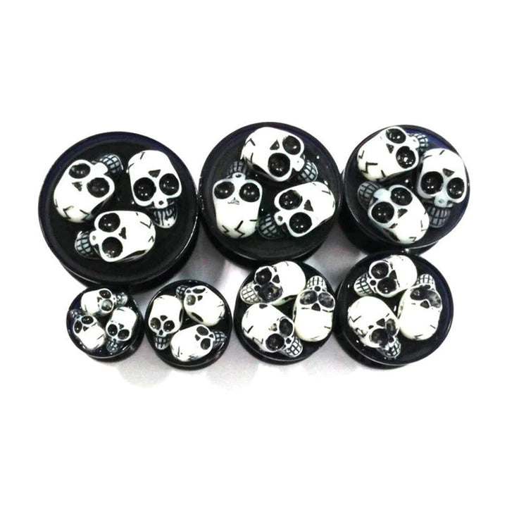 Tunnels / Plugs Pairs Pairs - Acrylic 3D Three Skulls Double Flare