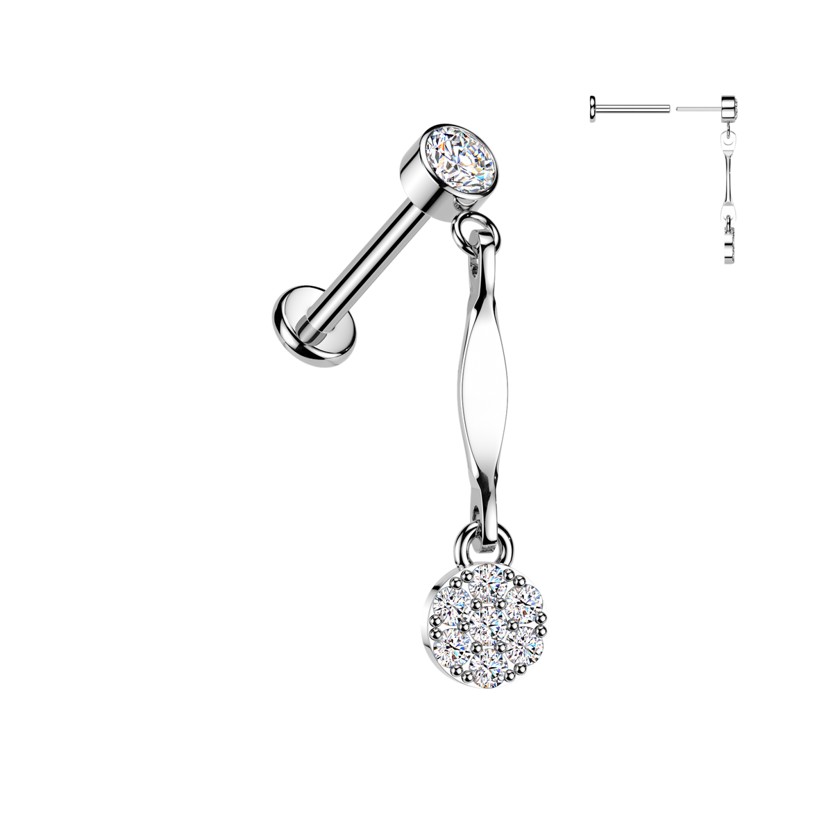 Labrets - Threadless With Dangle Pavé Gems