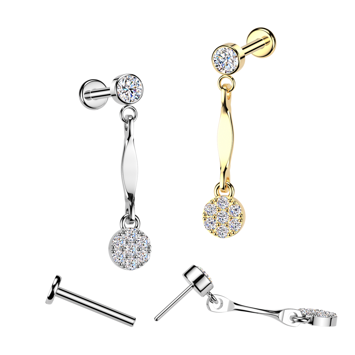 Labrets - Threadless With Dangle Pavé Gems