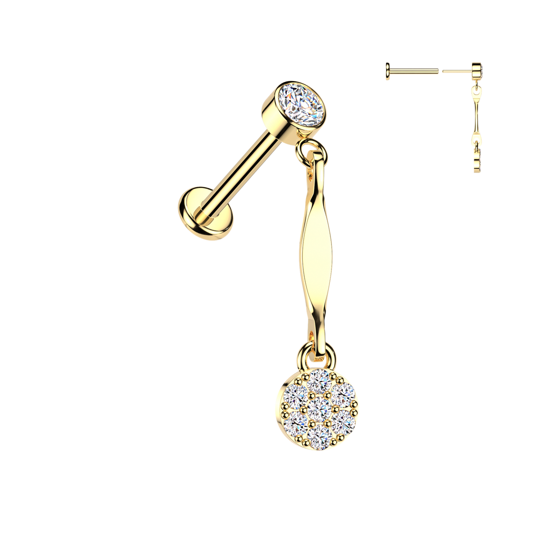 Labrets - Threadless With Dangle Pavé Gems