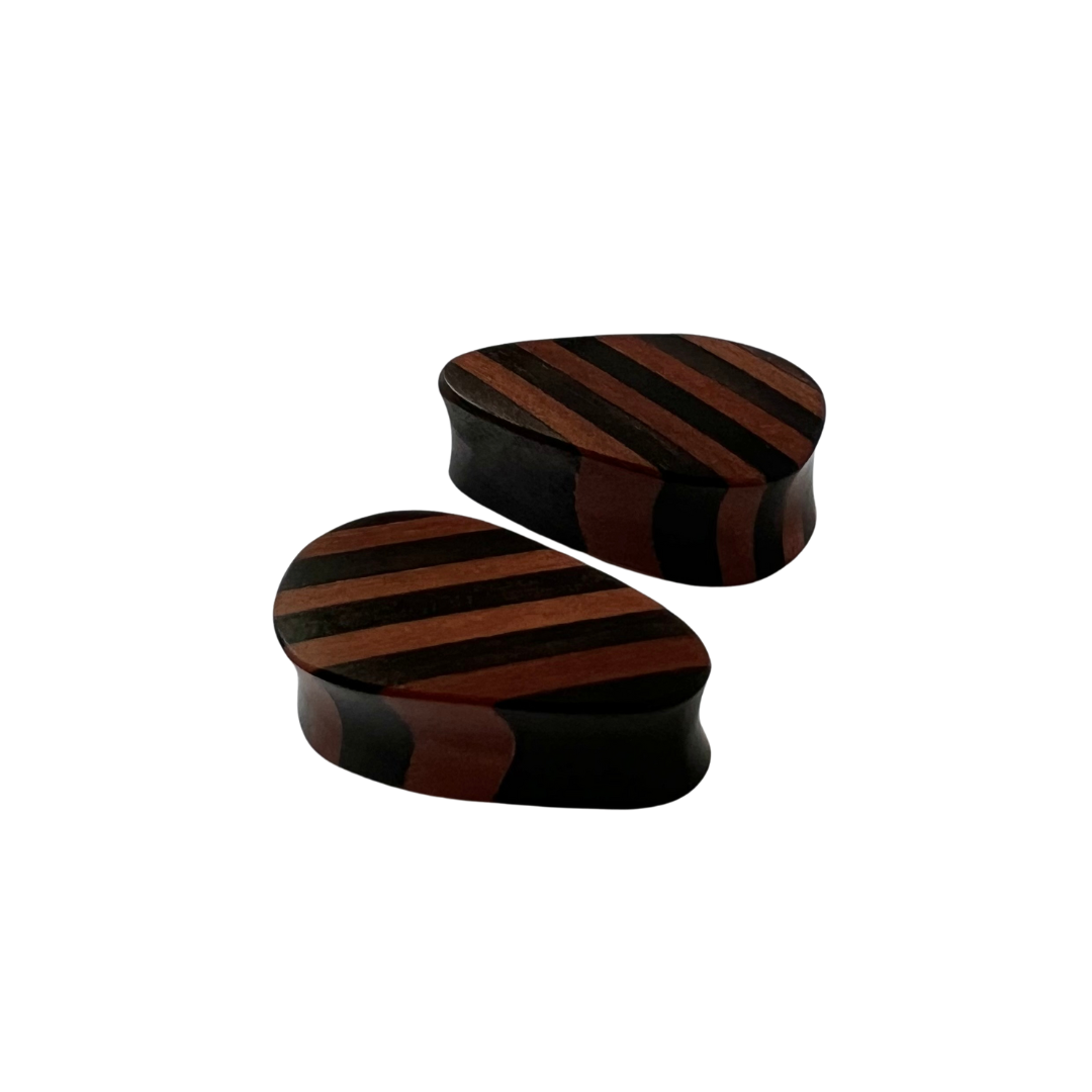 Organics Pairs - Striped Wood Teardrop Plug