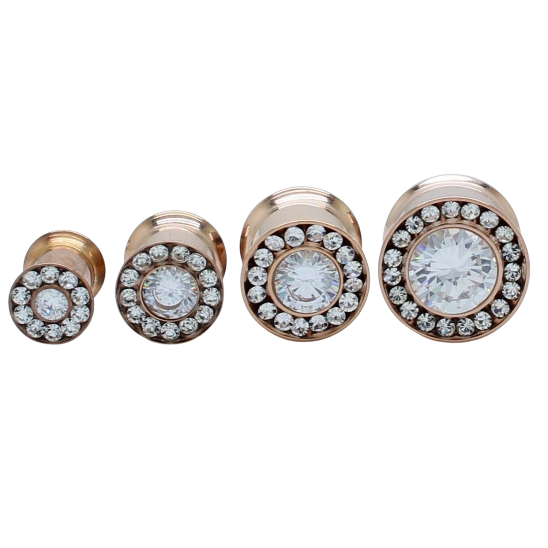 Tunnels / Plugs Pairs - Rose Gold Center Gem Tunnels