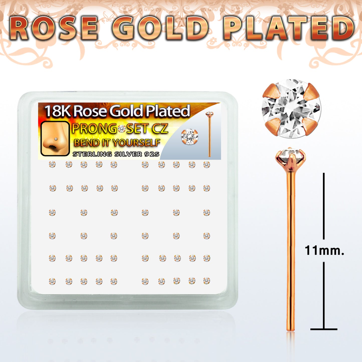 Nose Studs - 52 Piece Rose Gold Plated