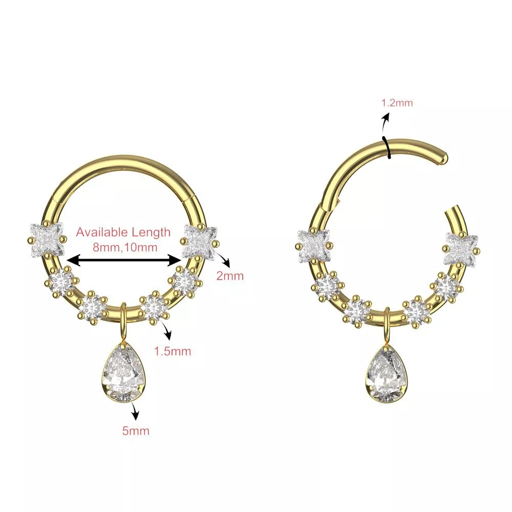 Segment Ring - CZ Gems And Teardrop Dangle