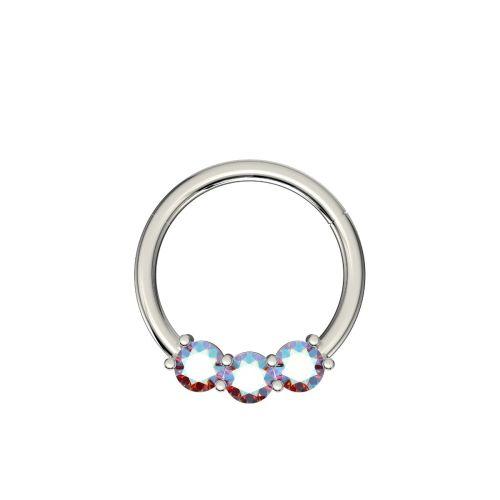 Titanium hinged segment ring with three AB gems. Great for septum, daith, rook, helix, tragus, or even eyebrow or earlobe piercings.