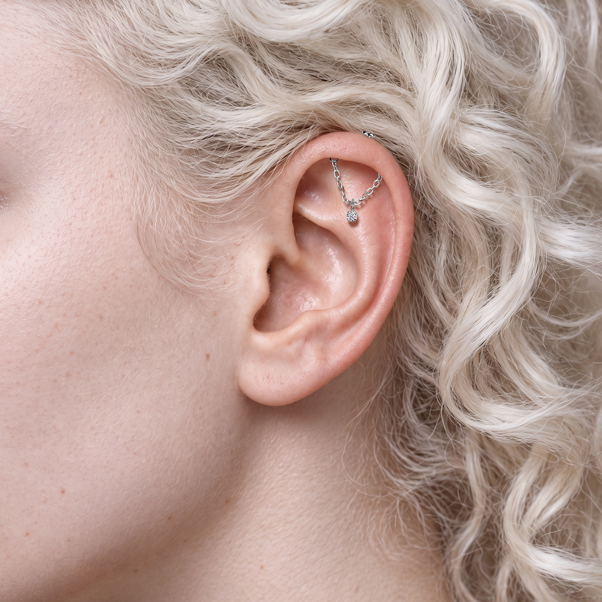 PARTS - TITANIUM - Threadless Hidden Helix Chain With Gem VERTICAL
