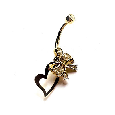 Belly Ring - 10 Karat Gold Bow And Heart
