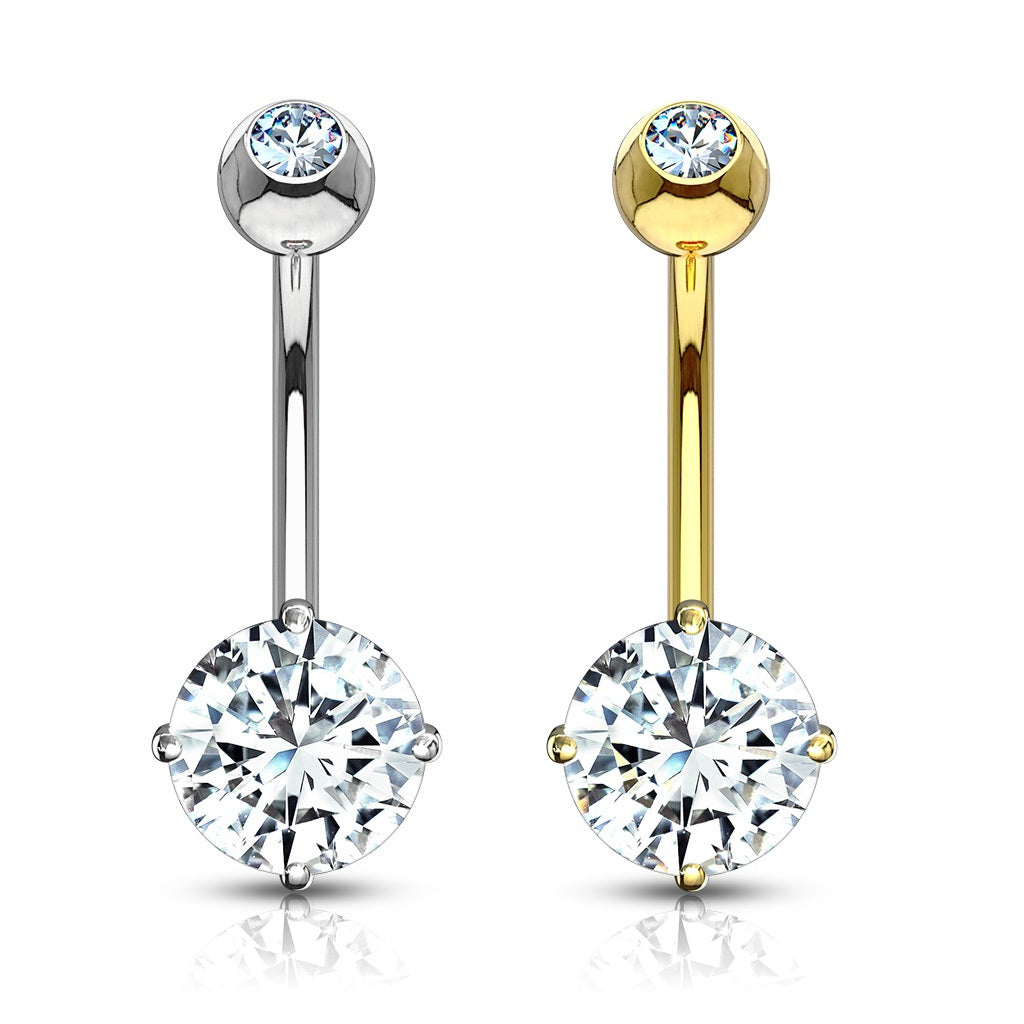 Belly Ring - 14 Karat Gold Double Jewel - White Gold or Yellow Gold