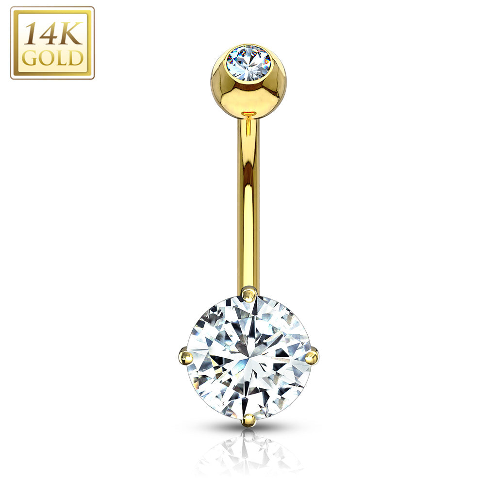 Belly Ring - 14 Karat Gold Double Jewel - White Gold or Yellow Gold