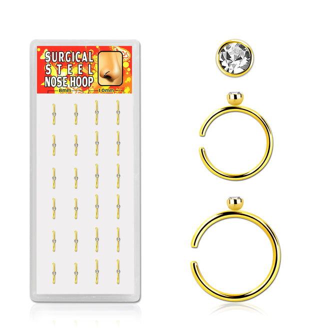 Nose Hoops - Box of Gold Plated 1 Gem