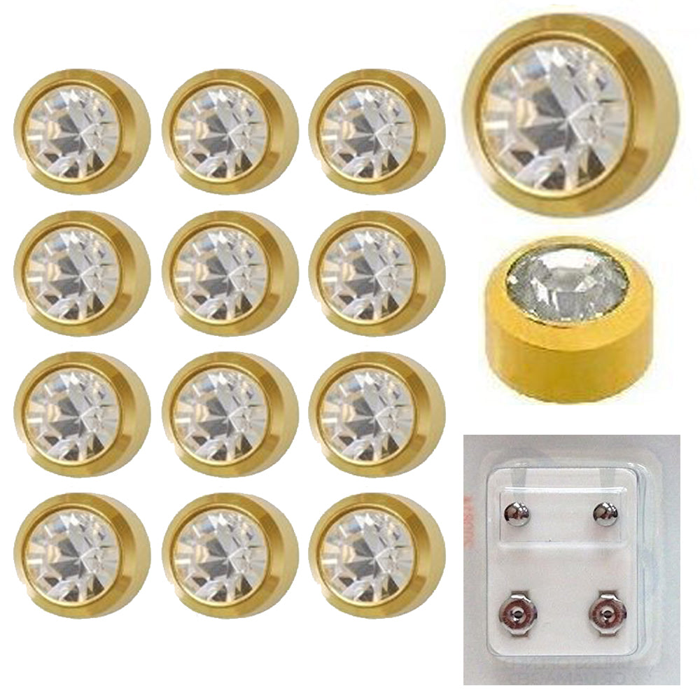 Earrings - Pre-Sterilized Gold Plated Piercing Studs - Jewelled