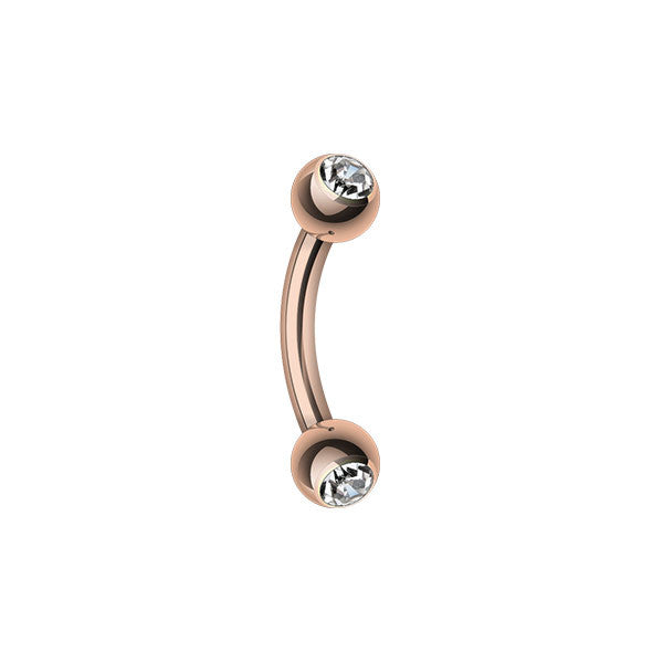 Curved Barbell - Gold Plated or Rose Gold Plated With Jewelled Ball