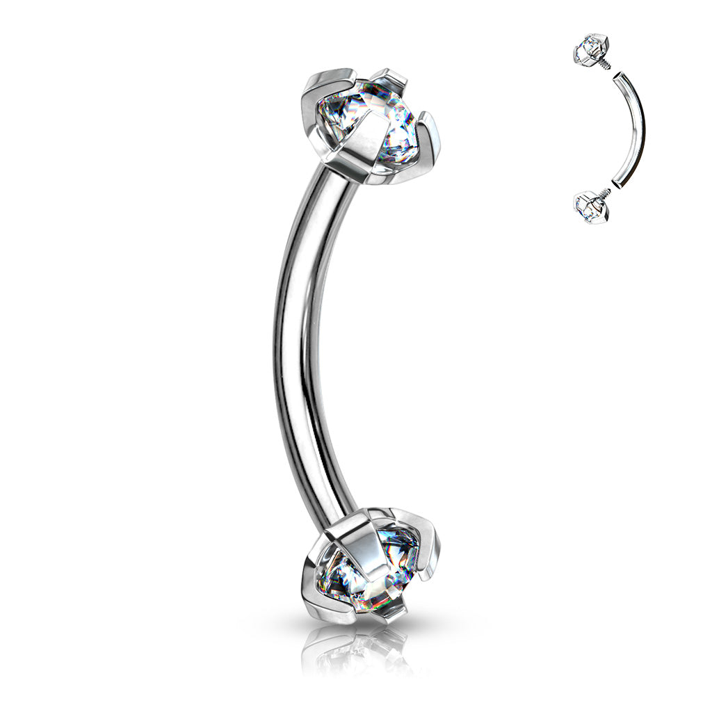 Curved Barbell - SS With Prong Set Gem