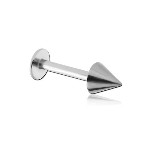 A single surgical steel labret with a spike design, externally threaded.