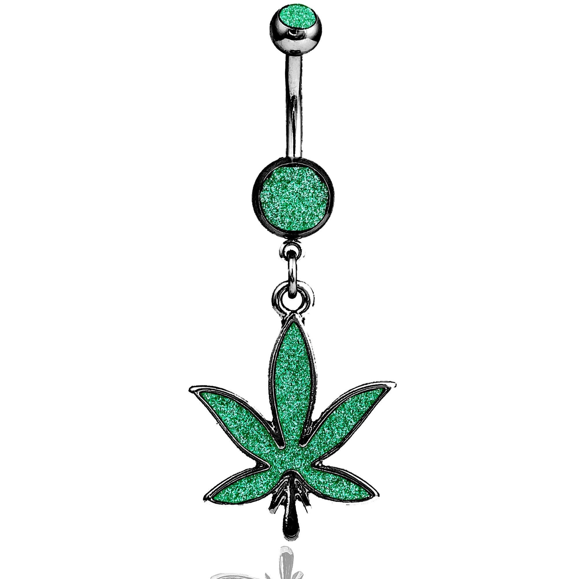 A green marijuana leaf dangle belly ring.