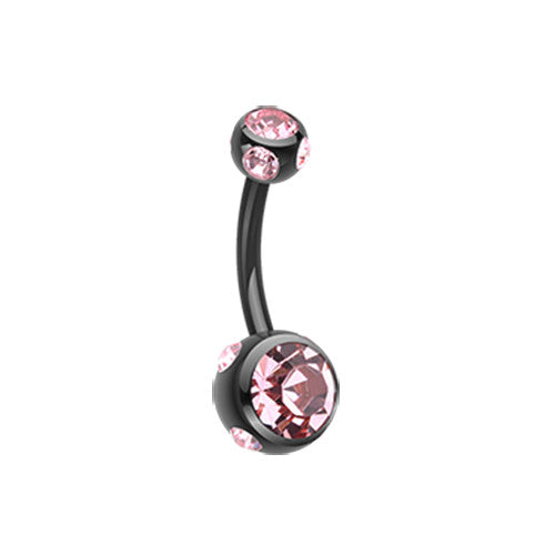 316L Black surgical steel belly banana with pink jewelled balls. Externally Threaded.