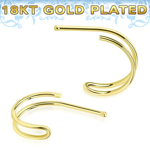 18 karat gold plating over sterling silver nose bone that looks like a double nose hoop. 20g nose bone with choice of 8mm or 10mm hoop.