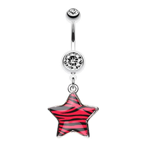A Zebra Star Dangle Belly Button Ring made of surgical steel