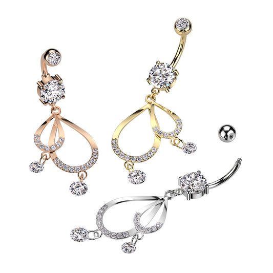 Belly Ring - Dangly Jewelled Drops