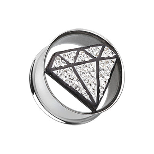 Stainless steel ear tunnels featuring a bling diamond design