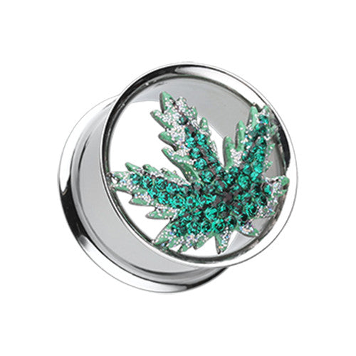 Stainless Steel Glitter Pot Leaf Tunnel Plugs