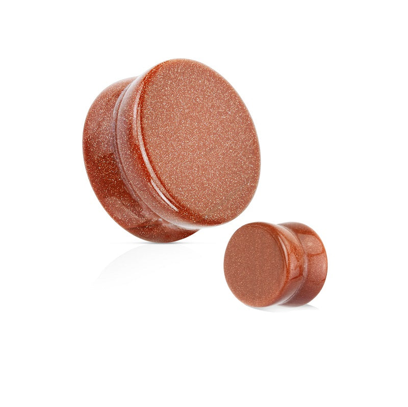 Sparkling gold sandstone double-flare stone ear plugs