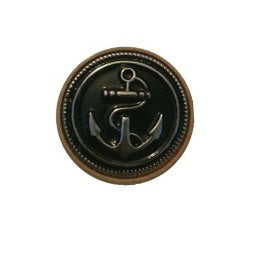 A single wood double flare plug with a metal anchor inlay, displayed like an emblem.