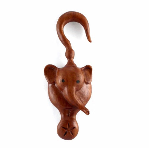Sabo wood carved elephant hangers. These elephants have one RIGHT facing and one LEFT facing.  Unlike our other stretchers, these stretchers are sold by the PAIR.