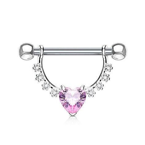 316L Surgical steel nipple barbell with prong set cz dangle gems. Externally Threaded.  14 Gauge X 12mm X 4mm