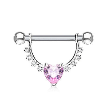 316L Surgical steel nipple barbell with prong set cz dangle gems. Externally Threaded.  14 Gauge X 12mm X 4mm