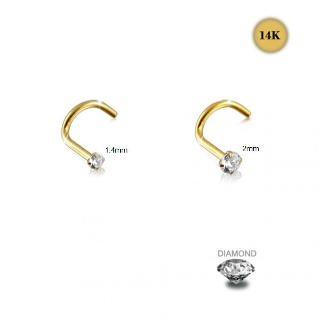 Nose Studs - 14 Karat Gold With Diamond Nose Screw