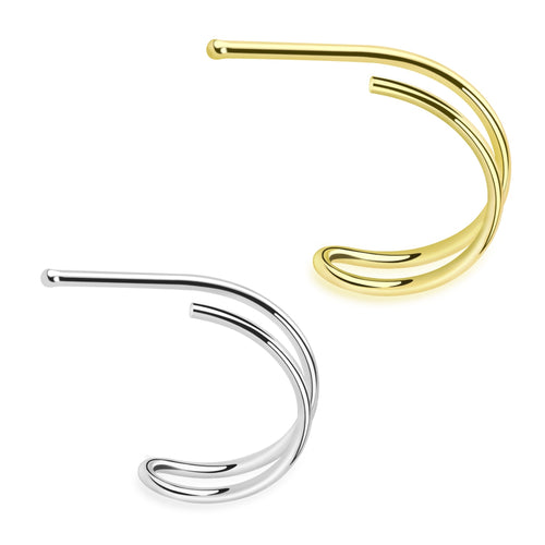 The look of two hoops with one nose piercing!  Sterling silver nose bone that looks like a double nose hoop. The gold ones are 18 karat gold plating over sterling silver.  20g nose bone with choice of 8mm or 10mm hoop.