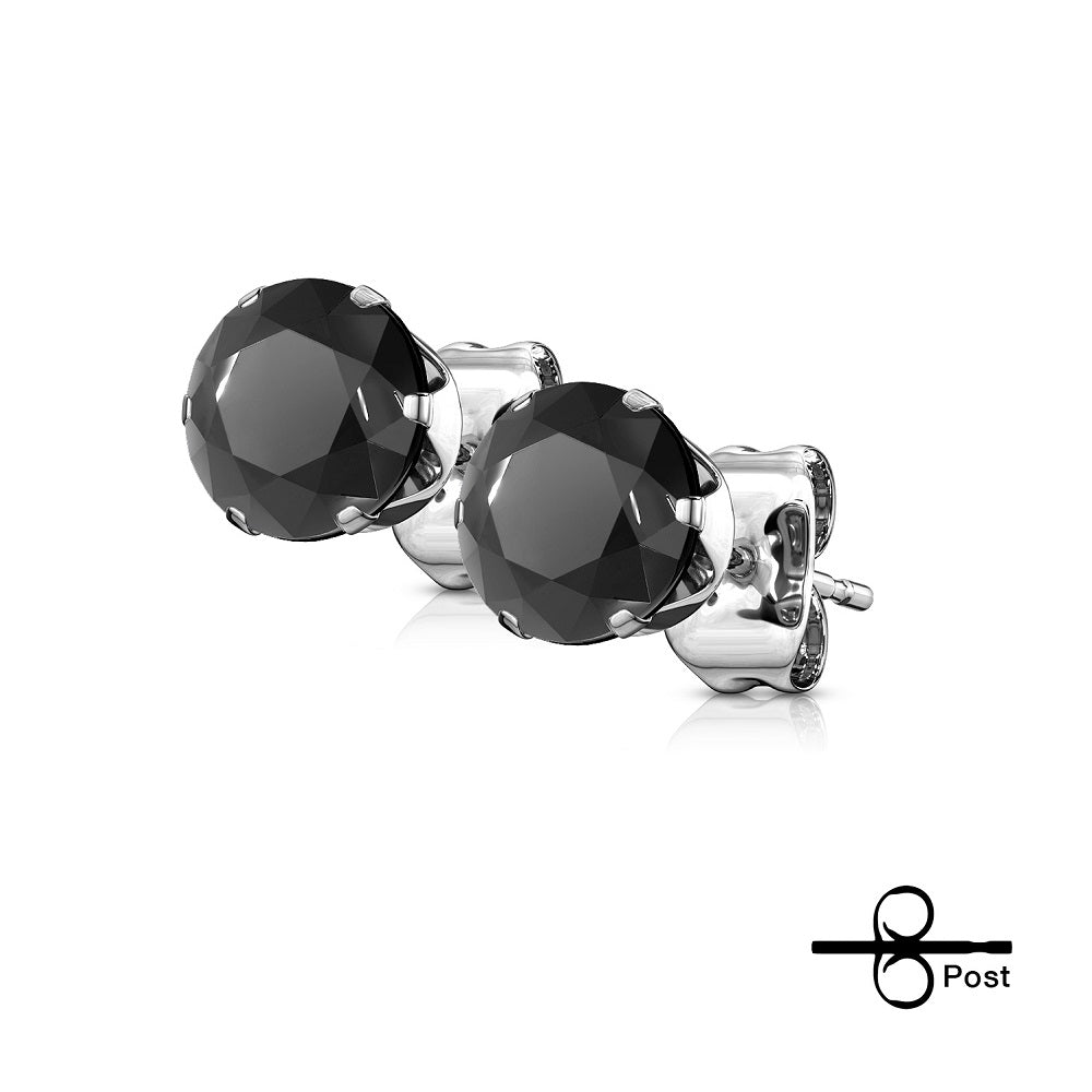 Earrings - Surgical Steel Black Gems Round