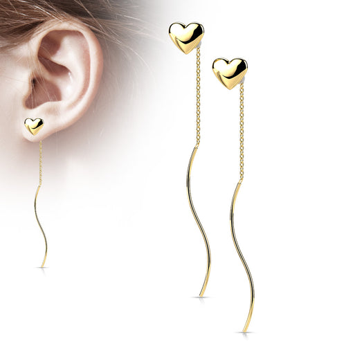 Earrings - Heart with Wave Chain