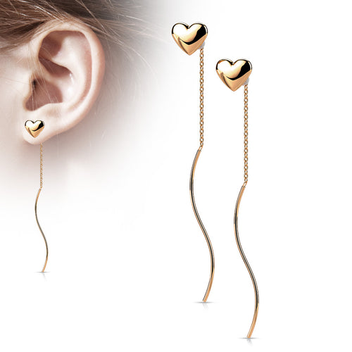 Earrings - Heart with Wave Chain